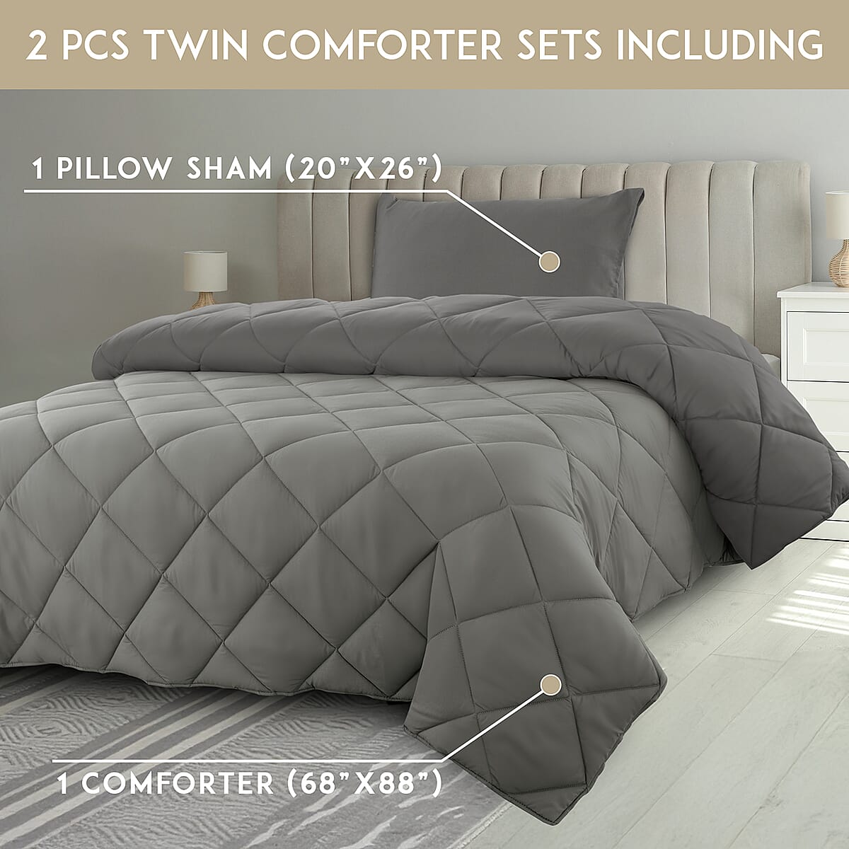 Lux Decor Collection 2pc Grey Reversible Comforter Set - Twin image number 6
