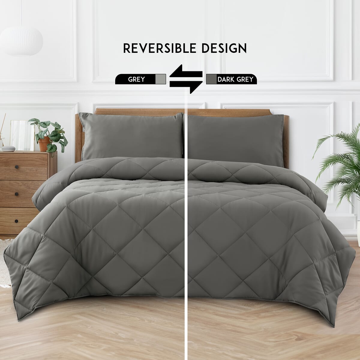 Lux Decor Collection 3pc Grey Reversible Comforter Set -King image number 1
