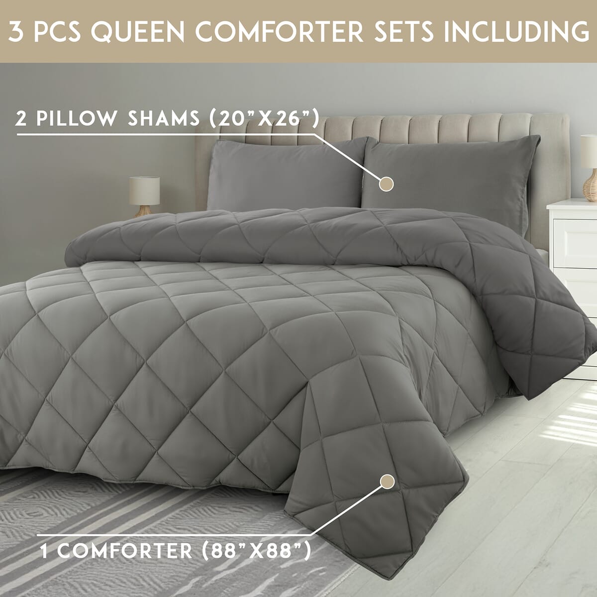 Lux Decor Collection 3pc Grey Reversible Comforter Set -King image number 5