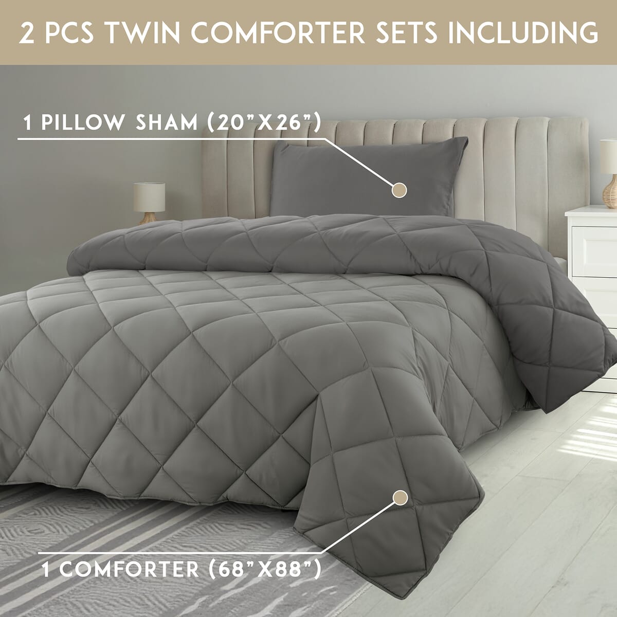 Lux Decor Collection 3pc Grey Reversible Comforter Set -King image number 6