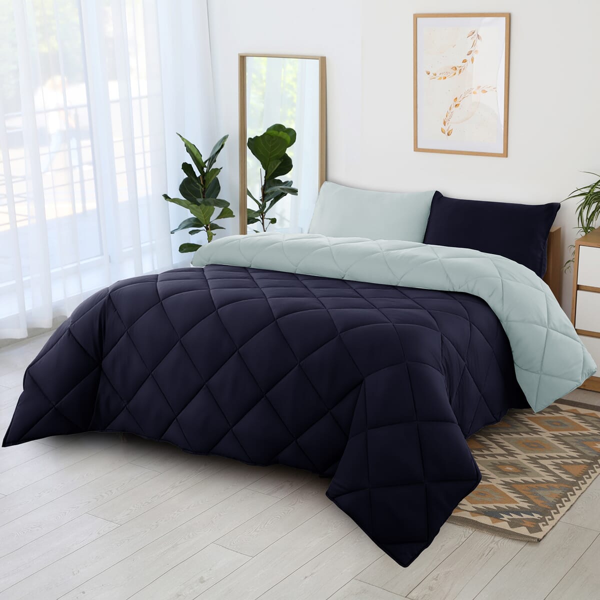 Lux Decor Collection 3pc Navy Reversible Comforter Set -King image number 0