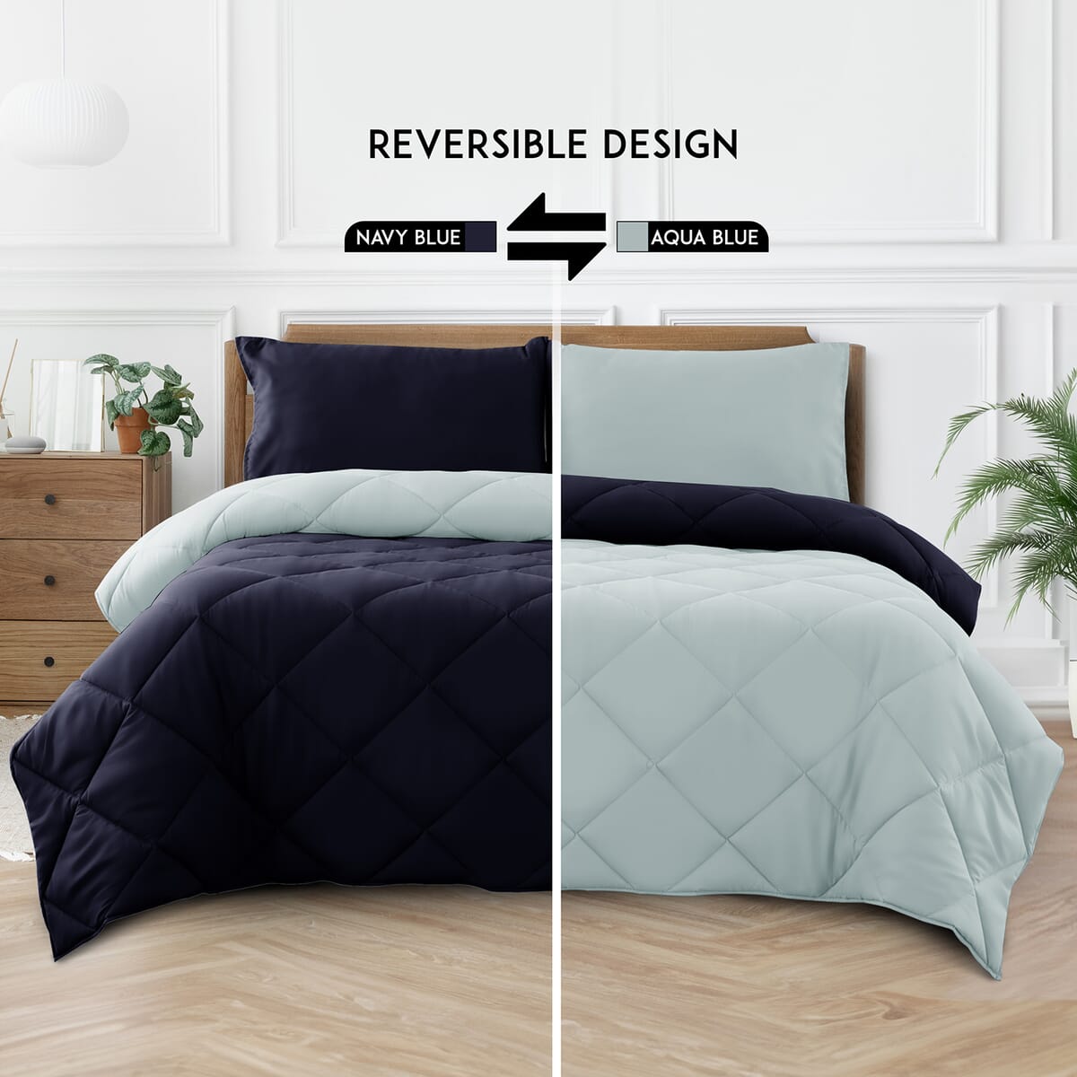 Lux Decor Collection 3pc Navy Reversible Comforter Set -King image number 1