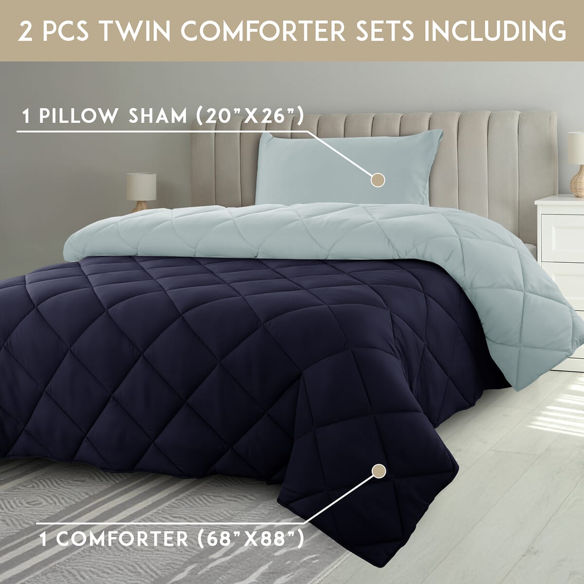 Lux Decor Collection 3pc Navy Reversible Comforter Set -King image number 6