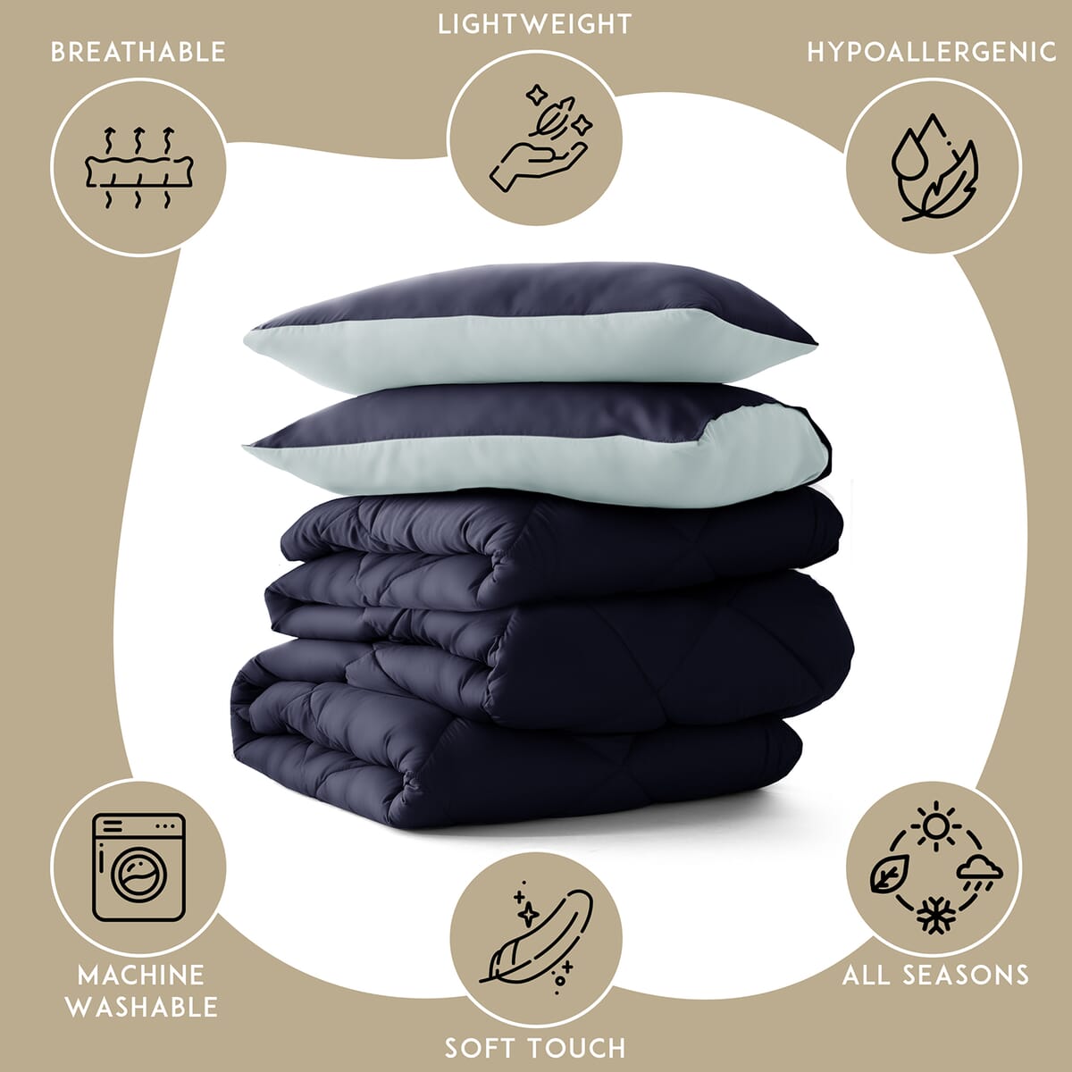 Lux Decor Collection 3pc Navy Reversible Comforter Set -King image number 7