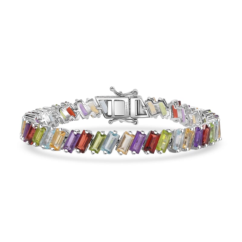 D'Joy Multi Gemstone 17.40 ctw Bracelet in Rhodium Over Sterling Silver (6.50 In)
