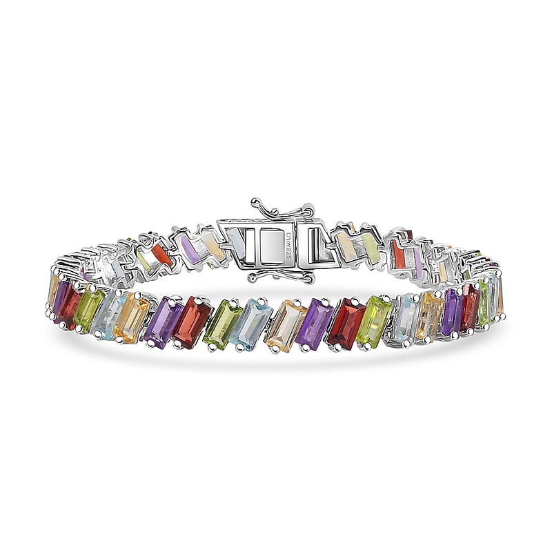 D'Joy Multi Gemstone 17.40 ctw Bracelet in Rhodium Over Sterling Silver (6.50 In)