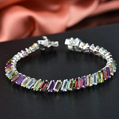 D'Joy Multi Gemstone 17.40 ctw Bracelet in Rhodium Over Sterling Silver (6.50 In)