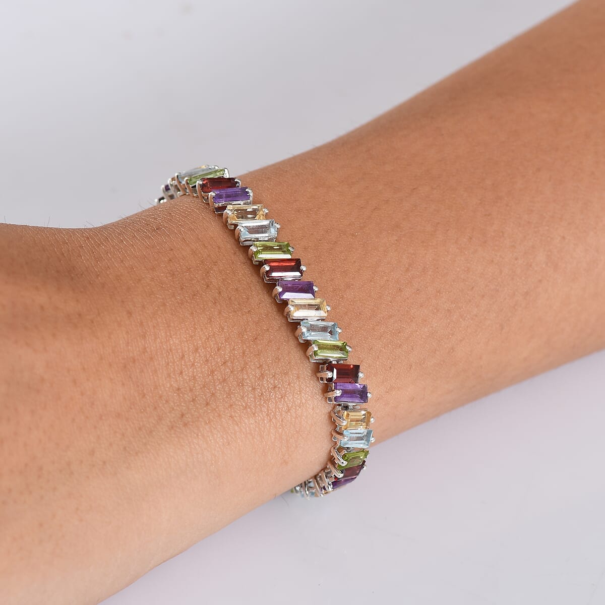 D'Joy Multi Gemstone 17.40 ctw Bracelet in Rhodium Over Sterling Silver (6.50 In) image number 2