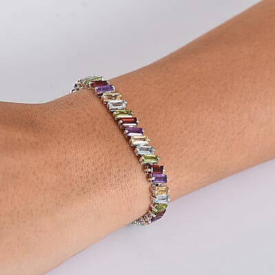 D'Joy Multi Gemstone 17.40 ctw Bracelet in Rhodium Over Sterling Silver (6.50 In)