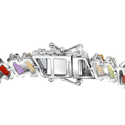 D'Joy Multi Gemstone 17.40 ctw Bracelet in Rhodium Over Sterling Silver (6.50 In)