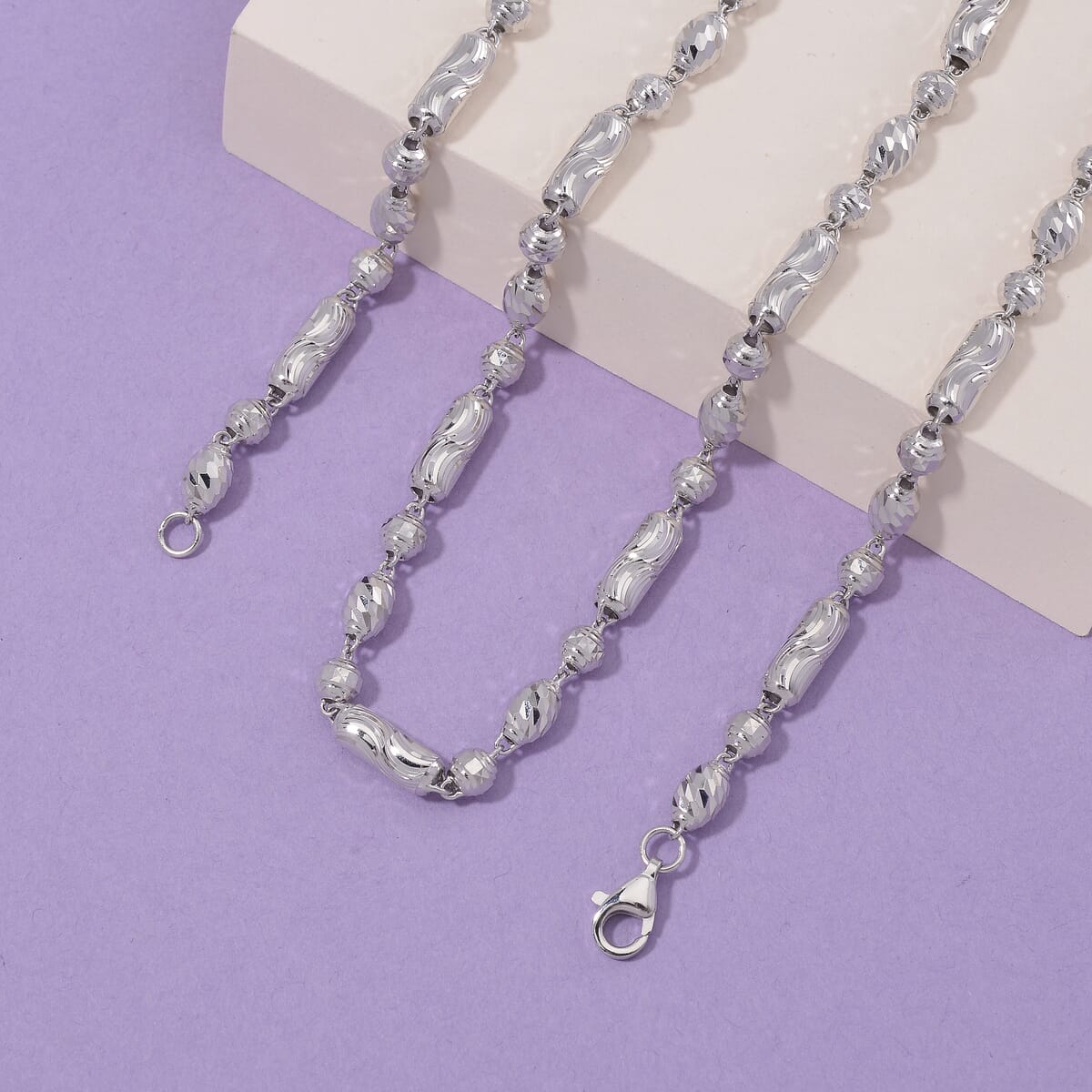 950 Platinum Pipe with Beaded Chain Necklace 24 Inches 26.11 Grams image number 1