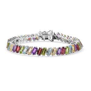 D'Joy Multi Gemstone 18.75 ctw Bracelet in Rhodium Over Sterling Silve (7.25 In) 