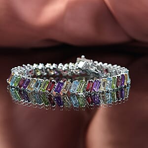 D'Joy Multi Gemstone 18.75 ctw Bracelet in Rhodium Over Sterling Silve (7.25 In) 