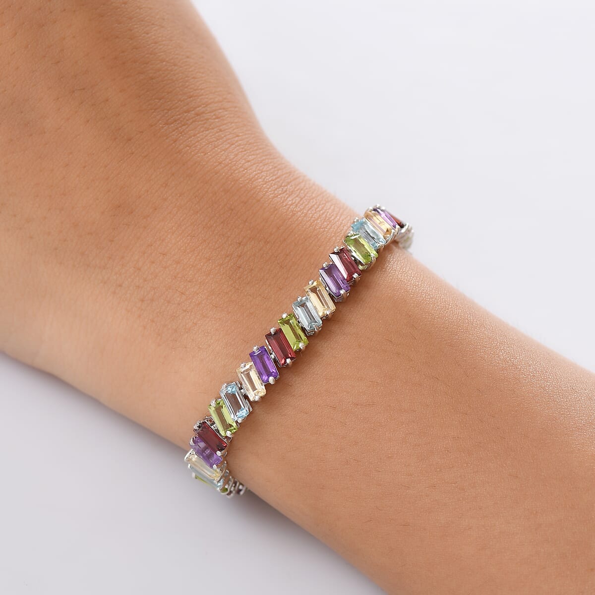 D'Joy Multi Gemstone 18.75 ctw Bracelet in Rhodium Over Sterling Silve (7.25 In)  image number 2