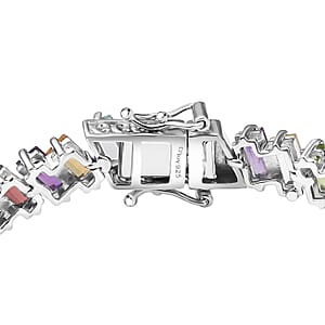 D'Joy Multi Gemstone 18.75 ctw Bracelet in Rhodium Over Sterling Silve (7.25 In) 