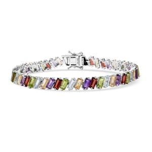 D'Joy Multi Gemstone 20.70 ctw Bracelet in Rhodium Over Sterling Silver (8.00 In)