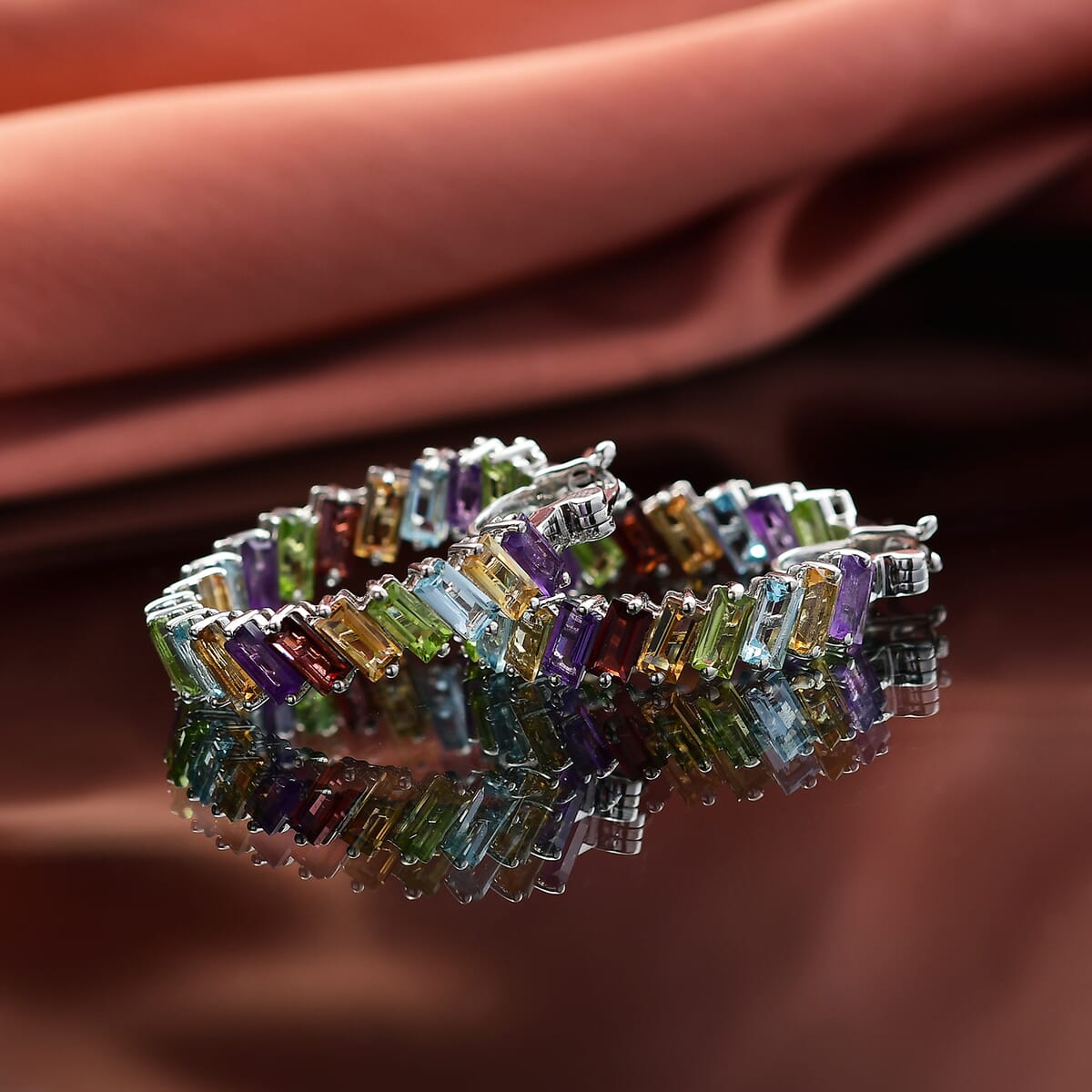 D'Joy Multi Gemstone 15.80 ctw Earrings in Rhodium Over Sterling Silver image number 1
