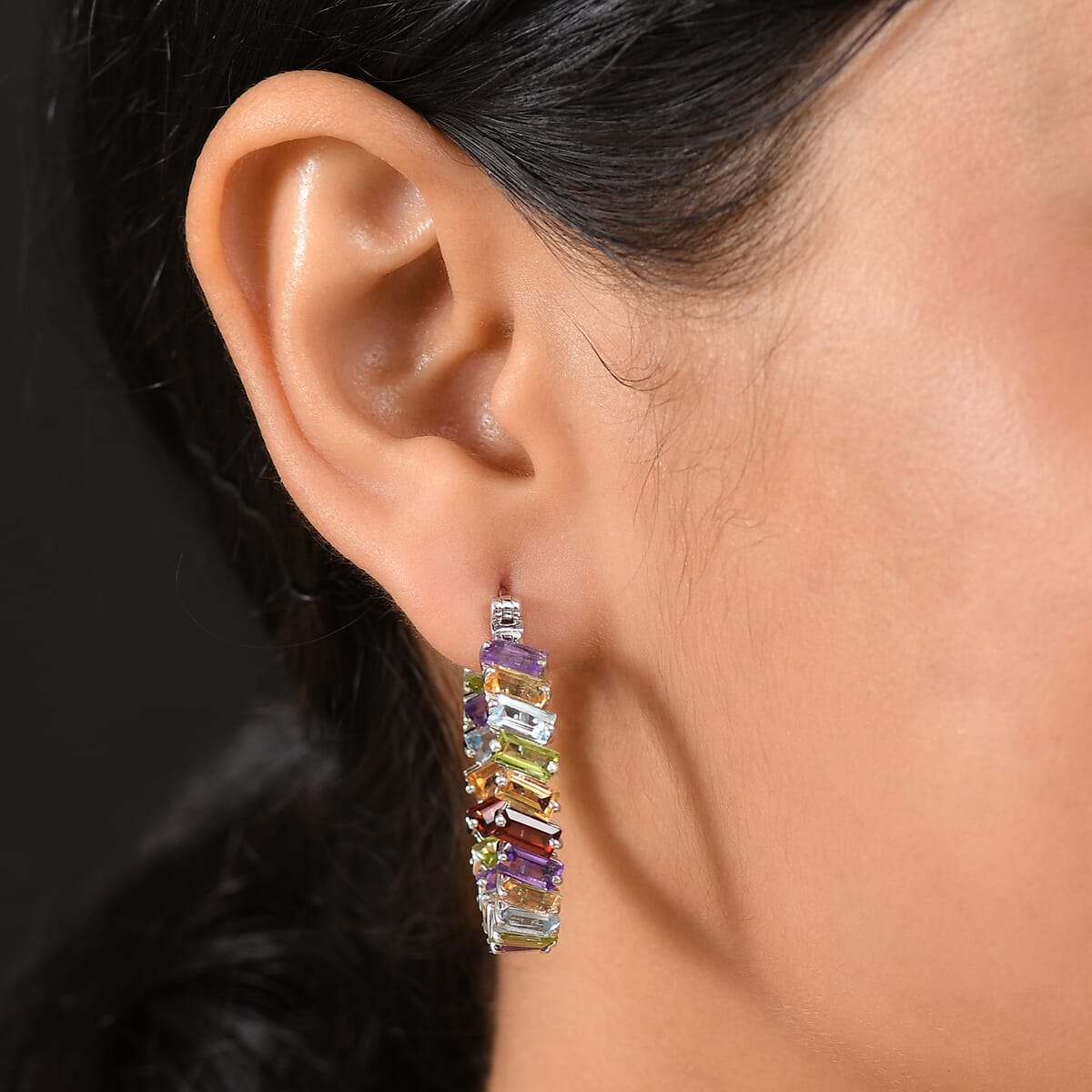 D'Joy Multi Gemstone 15.80 ctw Earrings in Rhodium Over Sterling Silver image number 2