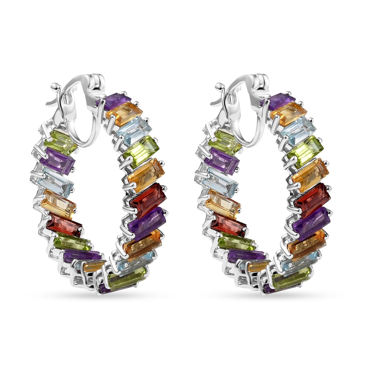 D'Joy Multi Gemstone 15.80 ctw Earrings in Rhodium Over Sterling Silver image number 3