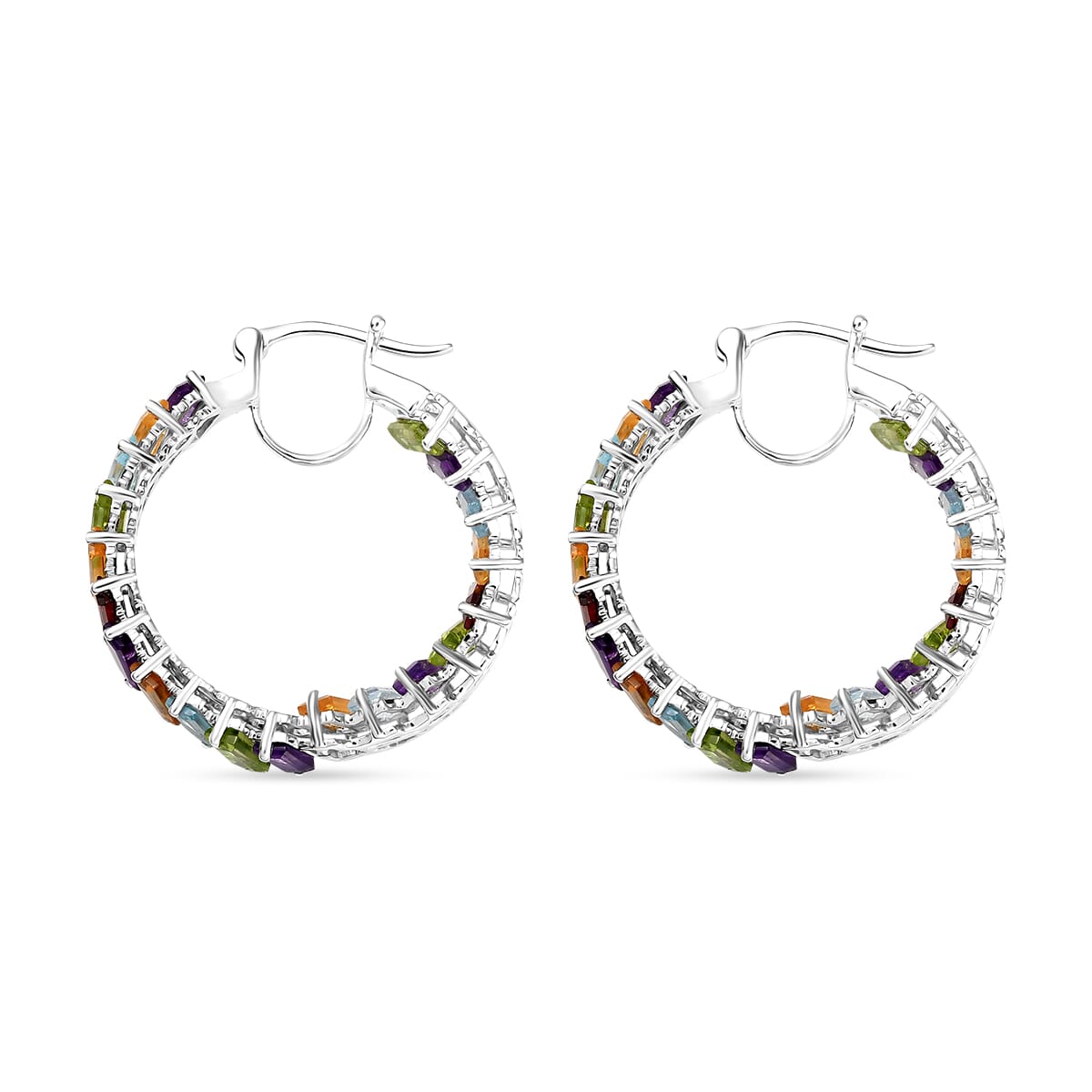 D'Joy Multi Gemstone 15.80 ctw Earrings in Rhodium Over Sterling Silver image number 4