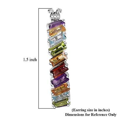 D'Joy Multi Gemstone 15.80 ctw Hoop Earrings in Rhodium Over Sterling Silver