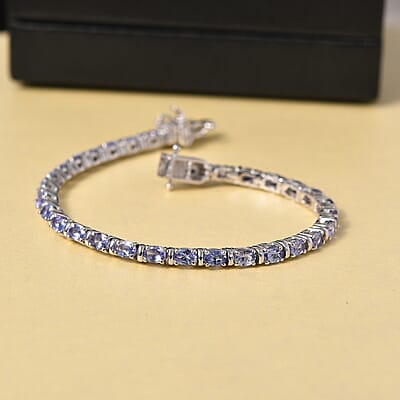D'Joy Tanzanite 5.15 ctw Pebbles Garden Bracelet in Rhodium Over Sterling Silv (6.50 In)
