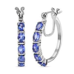 D'Joy Tanzanite 1.90 ctw Pebbles Garden Earrings in Rhodium Over Sterling Silver