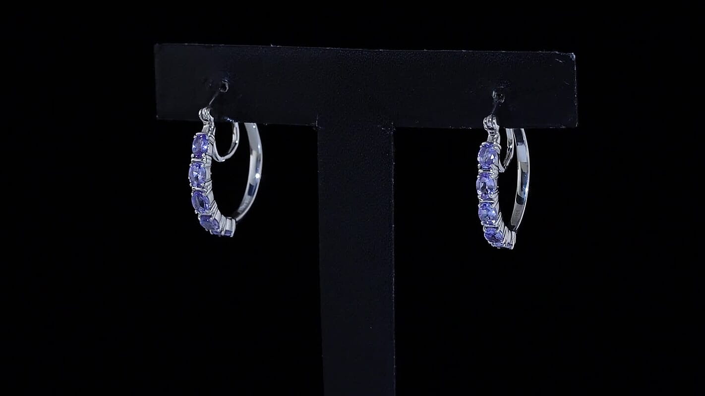 D'Joy Tanzanite 1.90 ctw Pebbles Garden Earrings in Rhodium Over Sterling Silver