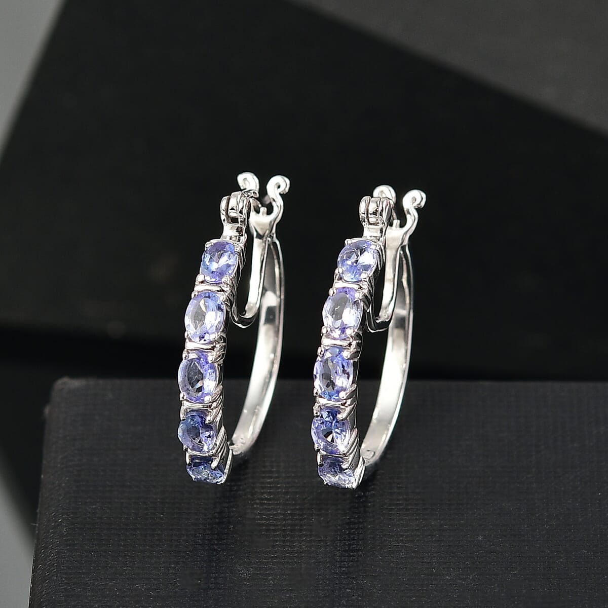 D'Joy Tanzanite 1.90 ctw Pebbles Garden Earrings in Rhodium Over Sterling Silver image number 1