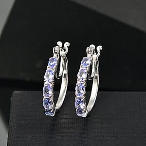 D'Joy Tanzanite 1.90 ctw Pebbles Garden Earrings in Rhodium Over Sterling Silver