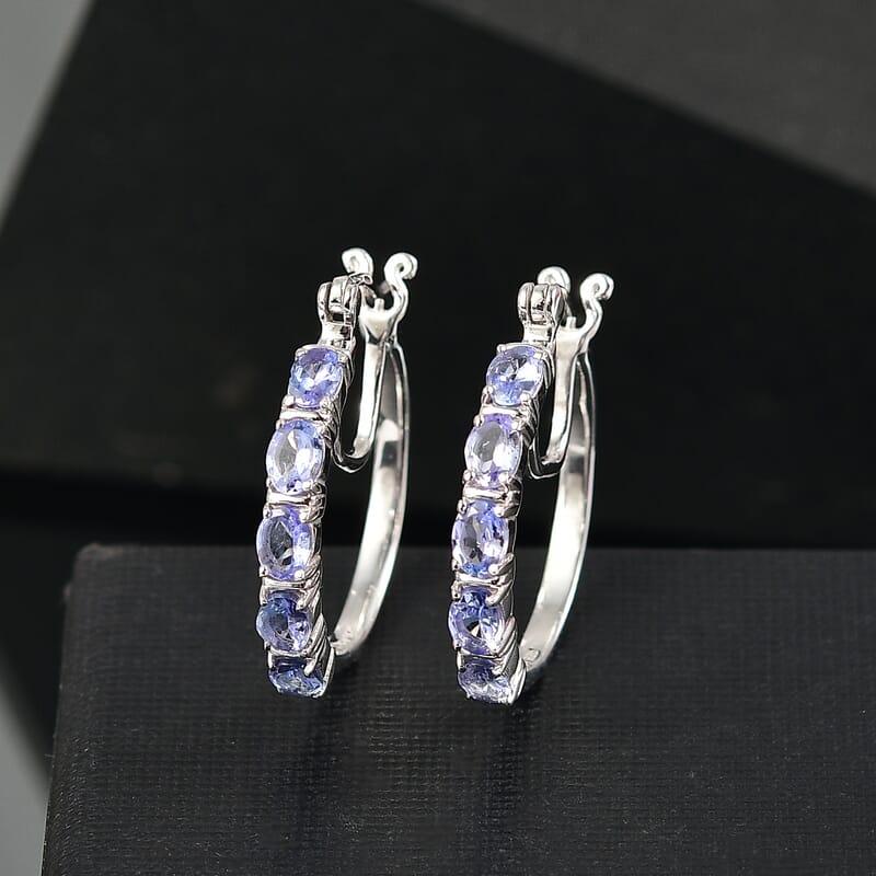 D'Joy Tanzanite 1.90 ctw Pebbles Garden Earrings in Rhodium Over Sterling Silver