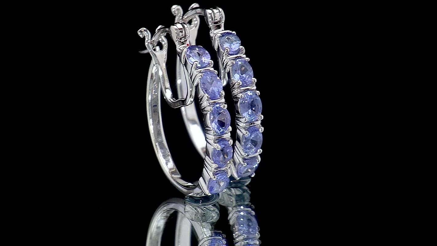 D'Joy Tanzanite 1.90 ctw Pebbles Garden Earrings in Rhodium Over Sterling Silver