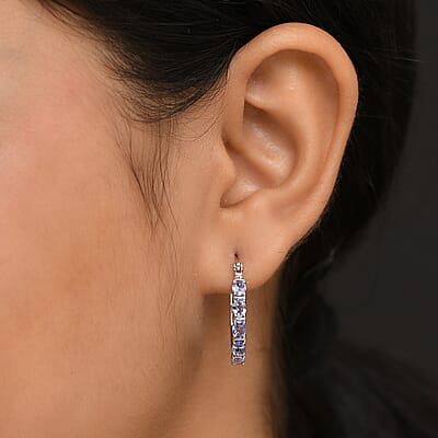 D'Joy Tanzanite 1.90 ctw Pebbles Garden Earrings in Rhodium Over Sterling Silver