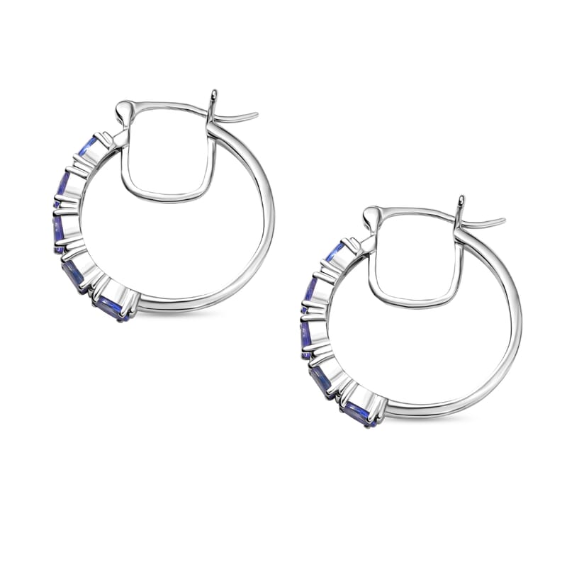 D'Joy Tanzanite 1.90 ctw Pebbles Garden Earrings in Rhodium Over Sterling Silver