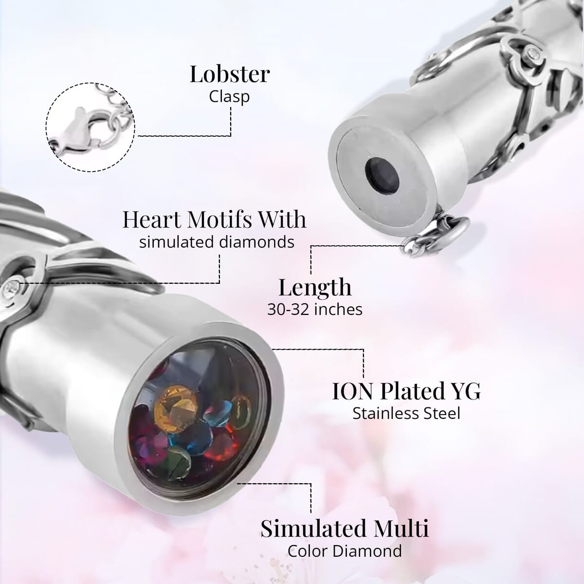 Simulated Multi Color Diamond 0.80 ctw Kaleidoscope Pendant Necklace in Stainless Steel 30-32 Inches image number 3
