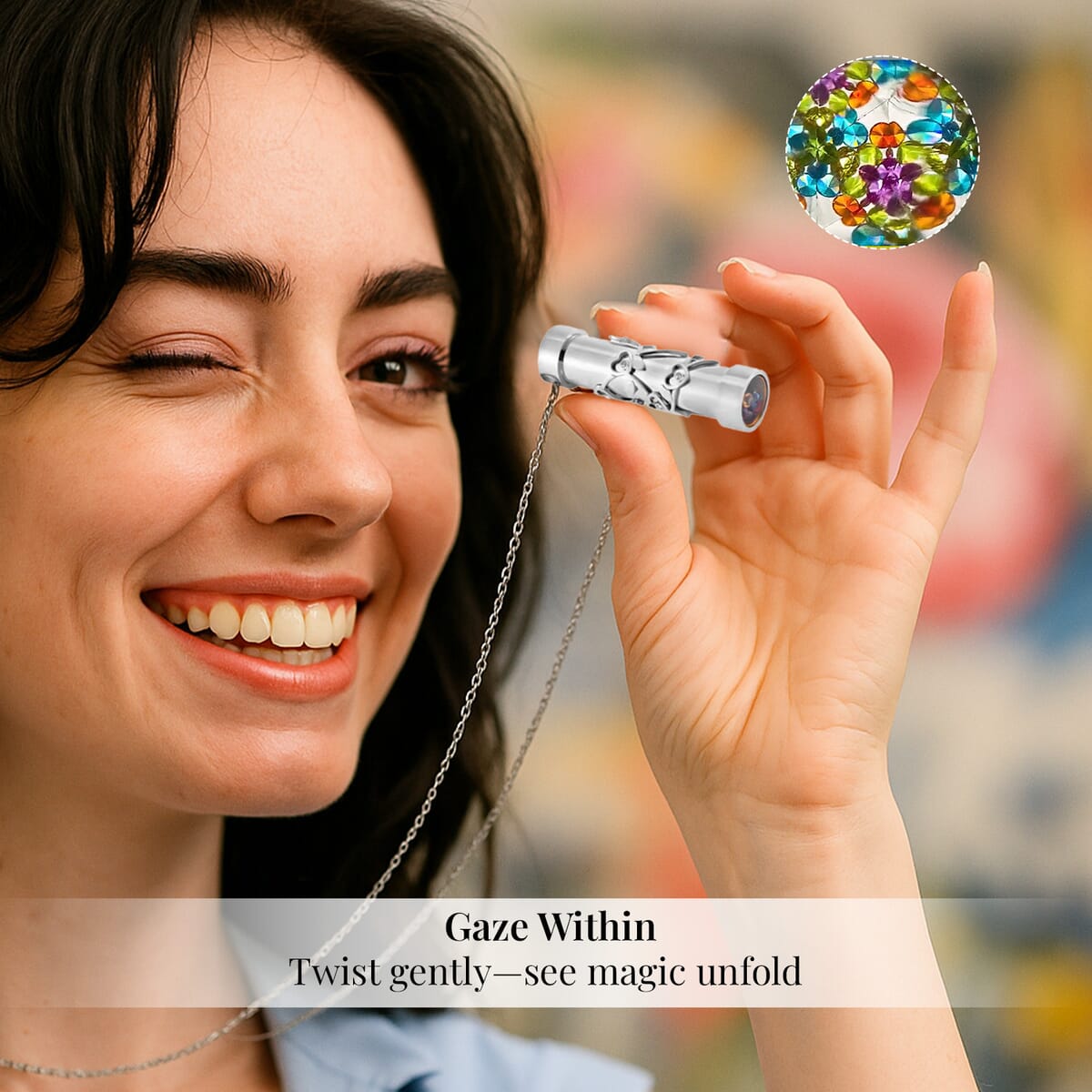 Simulated Multi Color Diamond 0.80 ctw Kaleidoscope Pendant Necklace in Stainless Steel 30-32 Inches image number 4