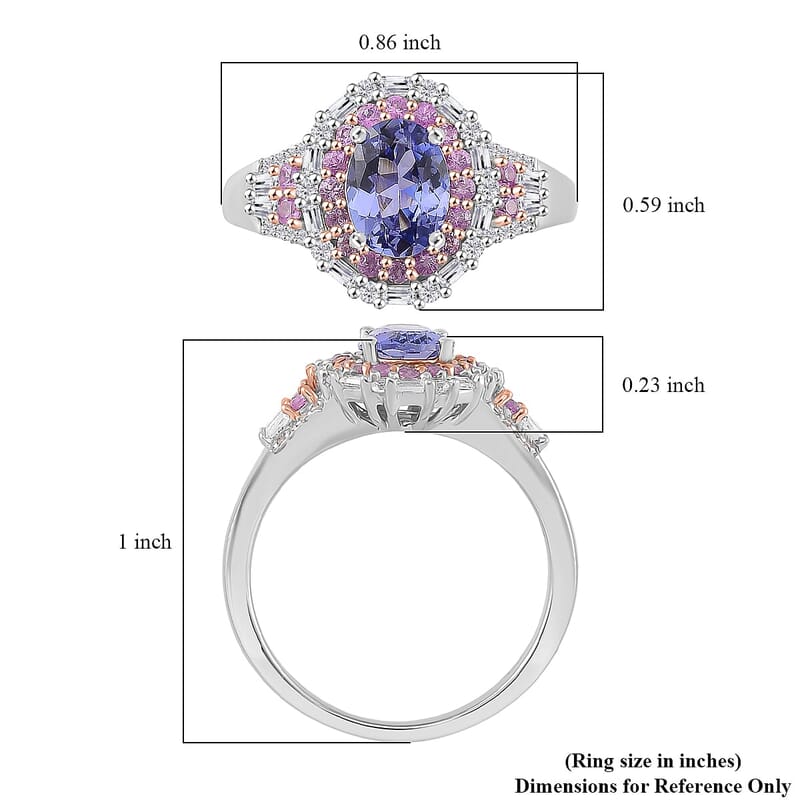 D'Joy Tanzanite and Multi Gemstone 2.30 ctw Rosefire Ring in 18K Vermeil RG and Rhodium Over Sterling Silver (Size 6.0)
