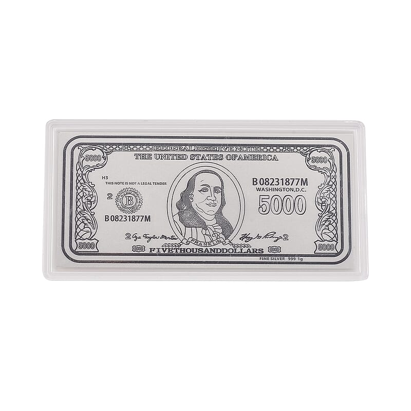999 Fine Silver Currency Sheet 103mmx49mm (1g)