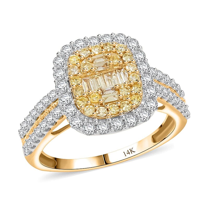 14K Yellow Gold Natural Yellow and White Diamond Ring (Size 10.0) 1.00 ctw