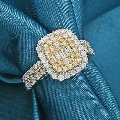 14K Yellow Gold Natural Yellow and White Diamond Ring (Size 10.0) 1.00 ctw