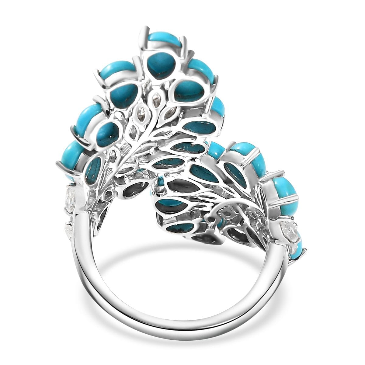 D'Joy Premium Sleeping Beauty Turquoise and Moissanite 8.35 ctw Teardrop Leaf Ring in Rhodium Over Sterling Silver (Size 8.0)  image number 3
