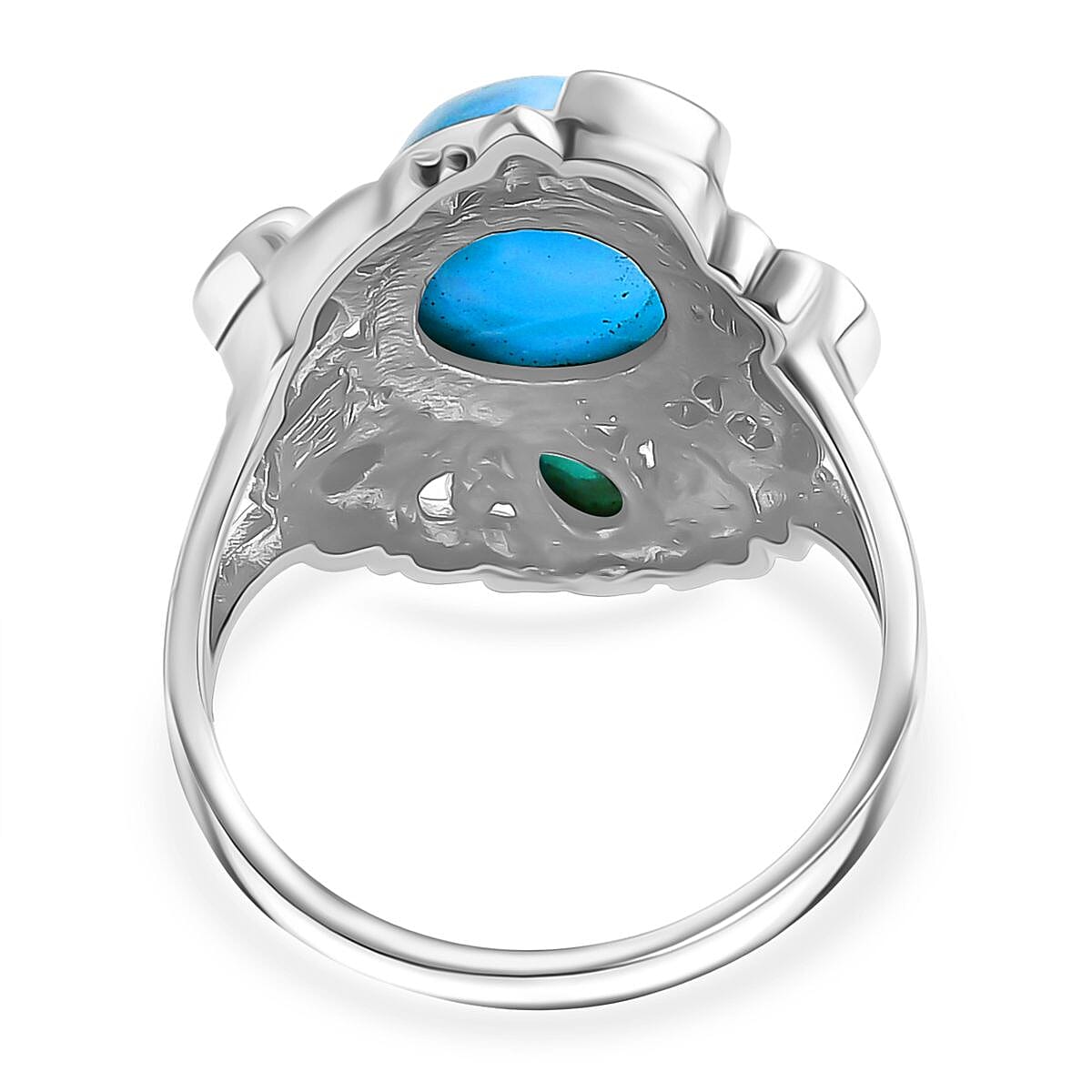 Bali Legacy Larimar and Multi Gemstone 7.10 ctw Floral and Butterfly Ring in Sterling Silver (Size 10.0) image number 4
