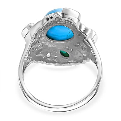 Bali Legacy Larimar and Multi Gemstone 7.10 ctw Floral and Butterfly Ring in Sterling Silver (Size 10.0)