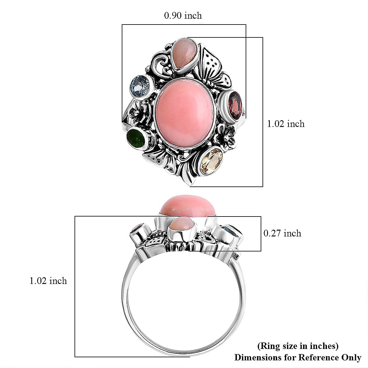Bali Legacy Pink Opal, Multi Gemstone Floral and Butterfly Ring in Sterling Silver 5.40 ctw (Size 5.0) image number 5