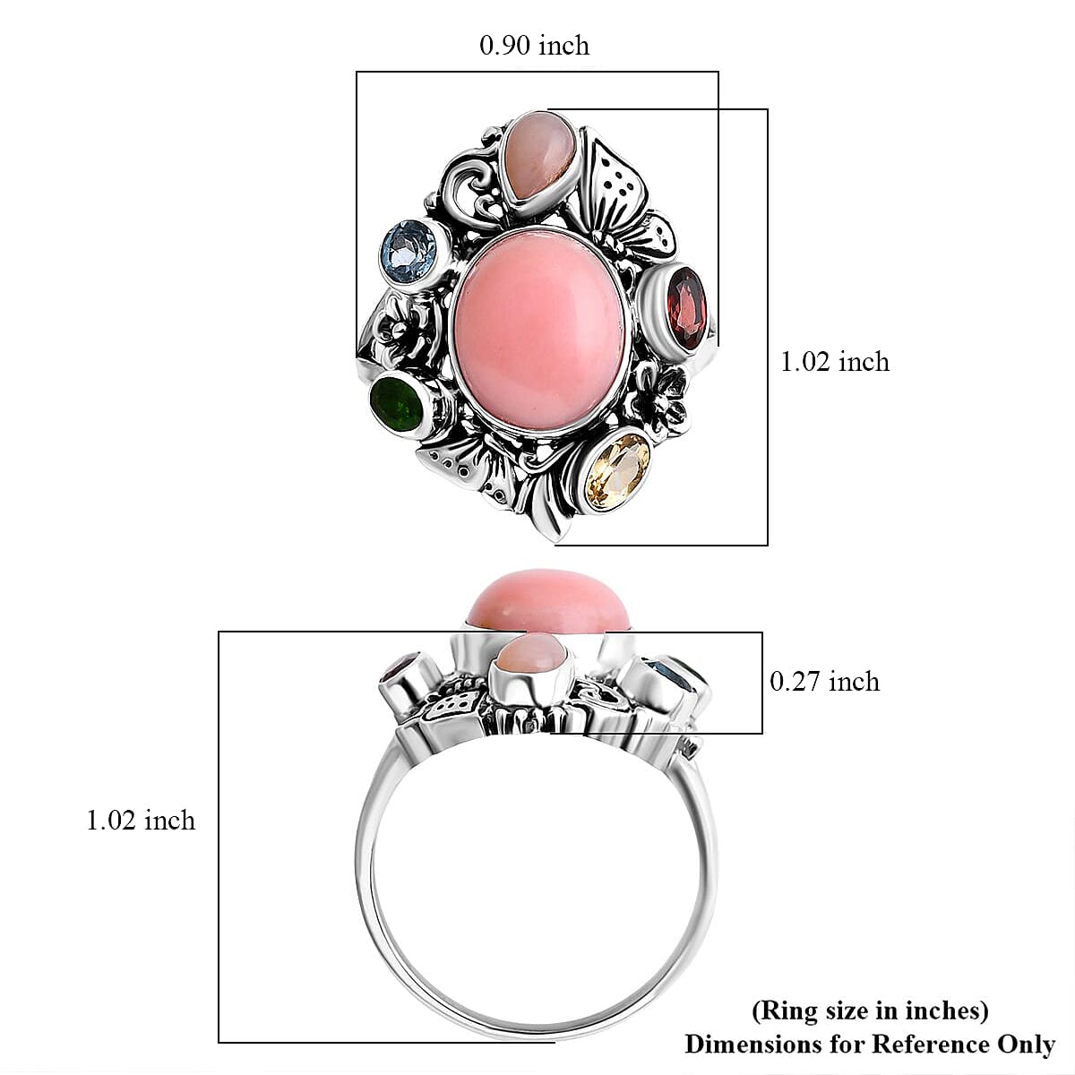 Bali Legacy Pink Opal and Multi Gemstone 5.40 ctw Floral and Butterfly Ring in Sterling Silver (Size 6.0) image number 5