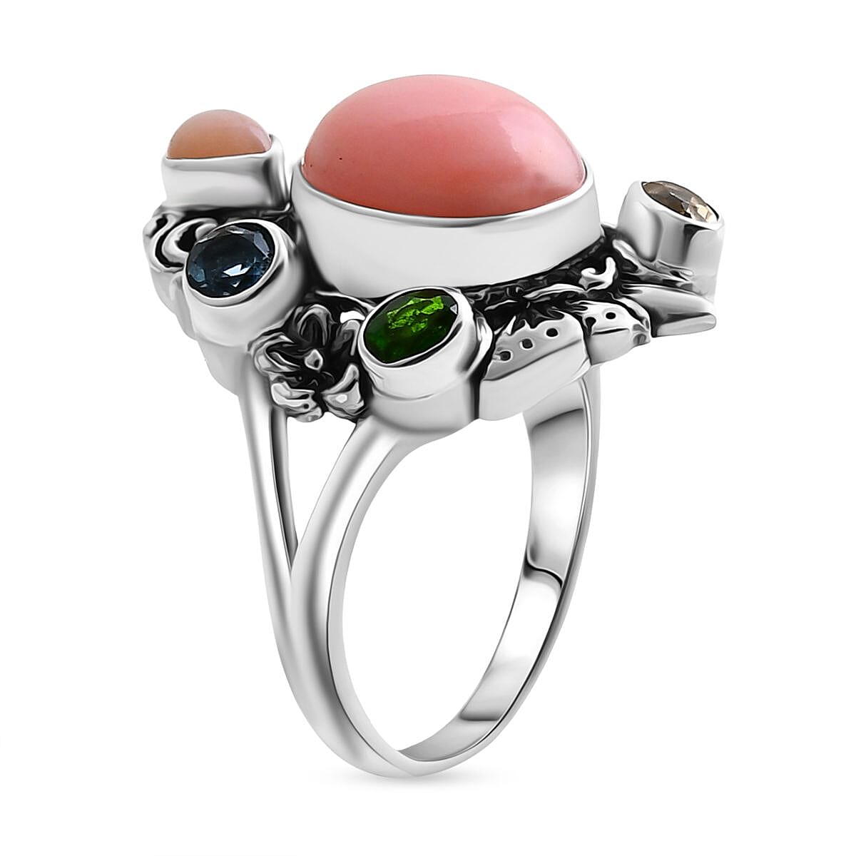 Bali Legacy Pink Opal and Multi Gemstone 5.40 ctw Floral and Butterfly Ring in Sterling Silver (Size 7.0) image number 3