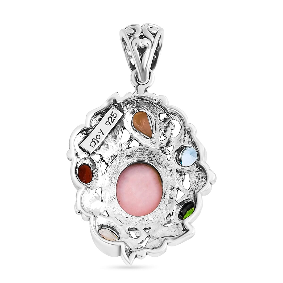 Bali Legacy Pink Opal and Multi Gemstone 5.40 ctw Floral and Butterfly Pendant in Sterling Silver image number 4