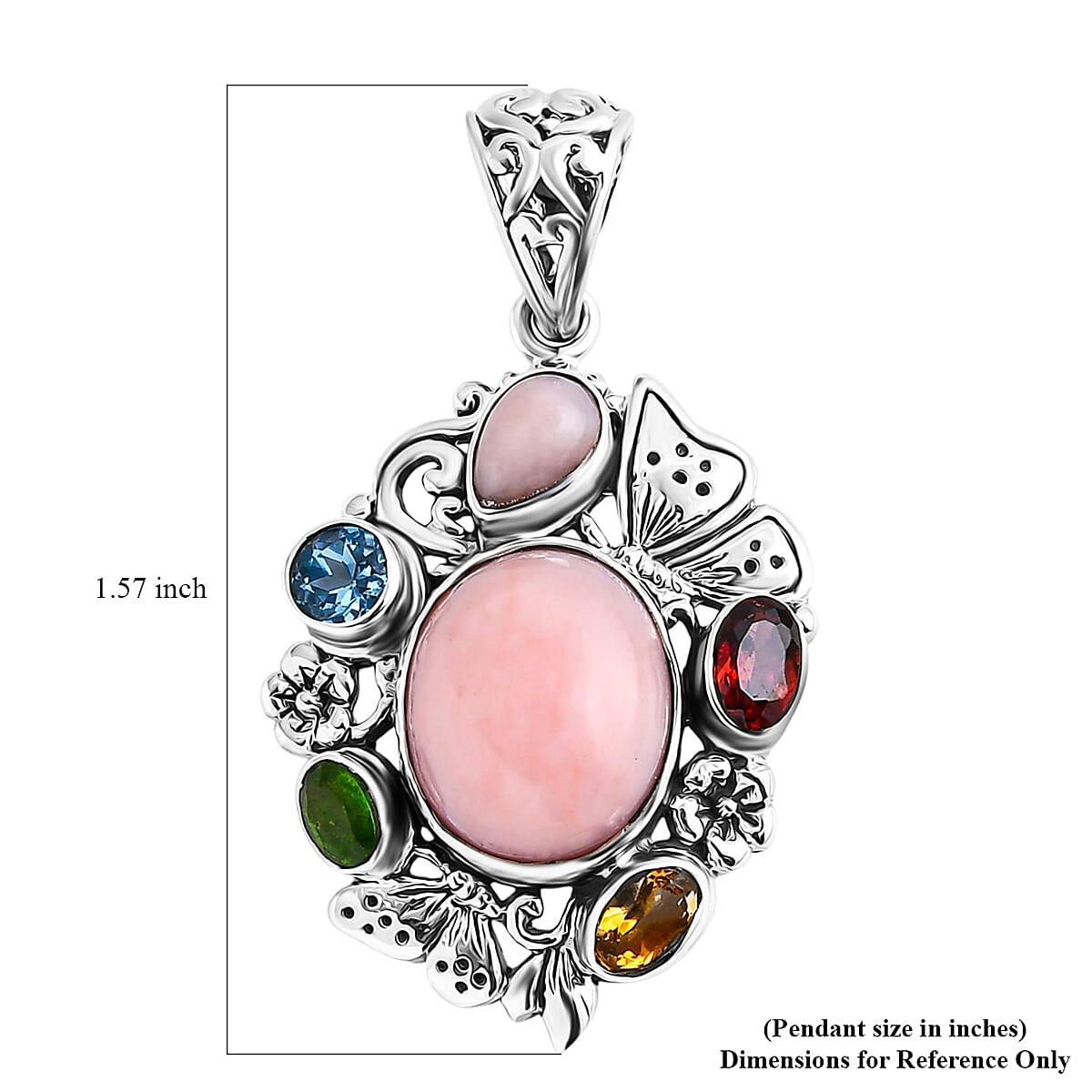 Bali Legacy Pink Opal and Multi Gemstone 5.40 ctw Floral and Butterfly Pendant in Sterling Silver image number 5