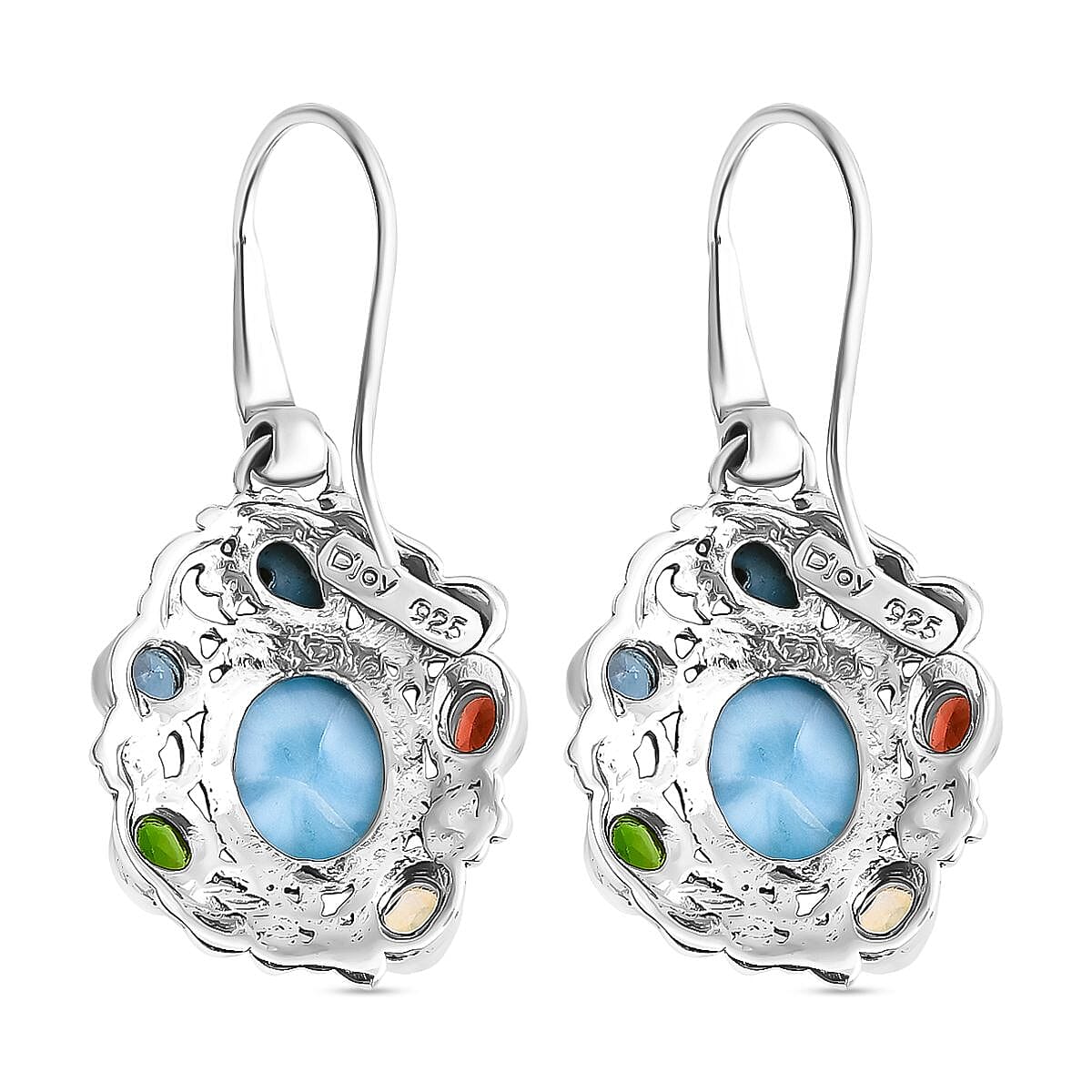 Bali Legacy Larimar and Multi Gemstone 8.35 ctw Floral and Butterfly Earrings in Sterling Silver image number 3