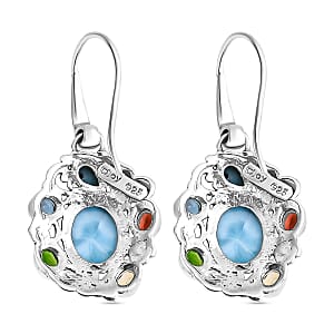 D'Joy Bali Legacy Larimar and Multi Gemstone 8.35 ctw Floral and Butterfly Earrings in Sterling Silver